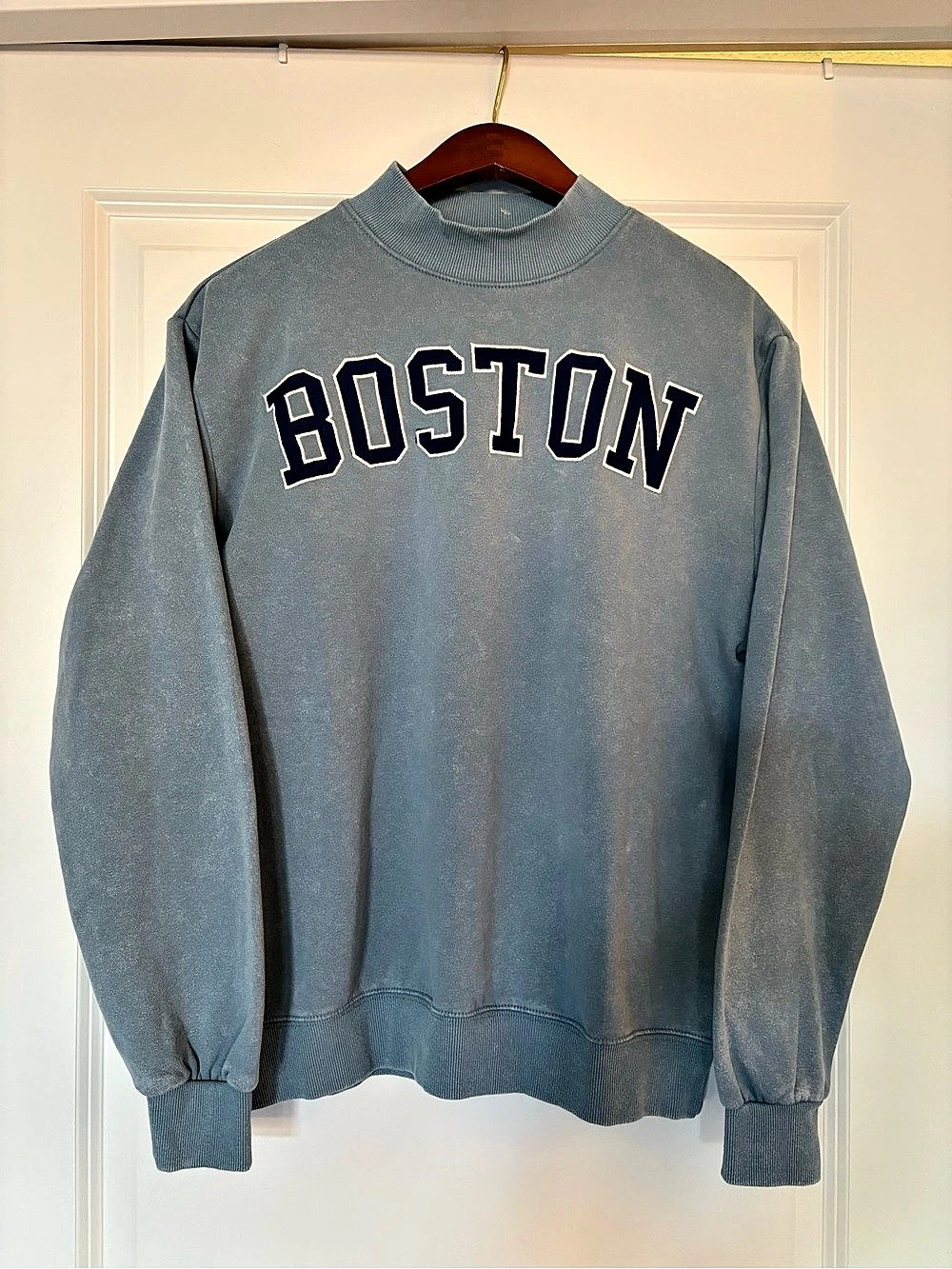 Chemistry Boston Washed Blue Varsity Sweatshirt NWT